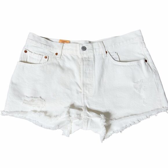 Levi’s Women’s 501 High-Rise Button Fly White Cut Off Denim Shorts Size 31 NEW - Picture 3 of 10
